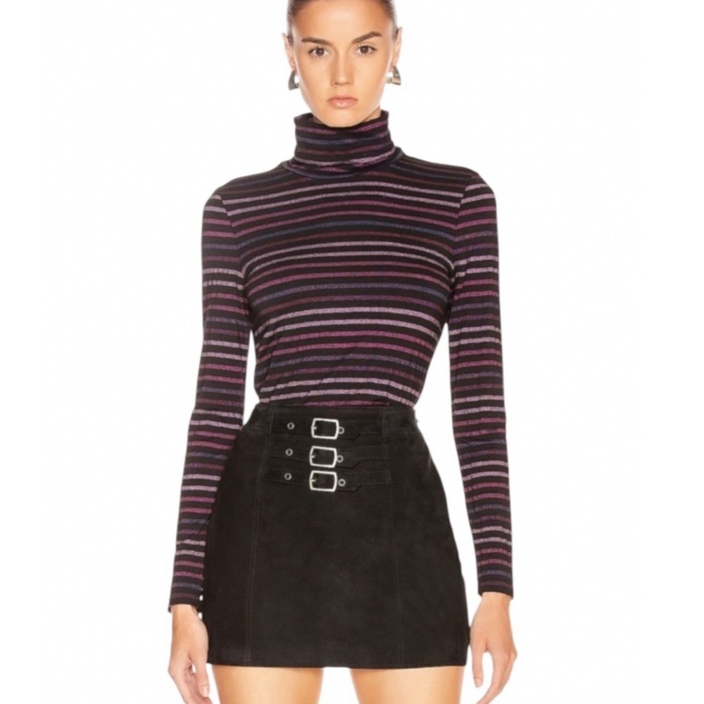 Veronica Beard Jeans Metallic Striped Mock Neck Top Purple Black M